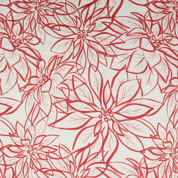 Poinsettia - Hand Drawn Poinsettias Ecru/Red 108" Wide 3 Yard Cut