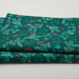 First Frost - Berry and Pine Sprig Allover Dark Green 108" Wide 3 Yard Cut
