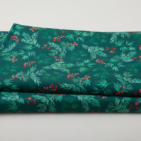 First Frost - Berry and Pine Sprig Allover Dark Green 108" Wide 3 Yard Cut