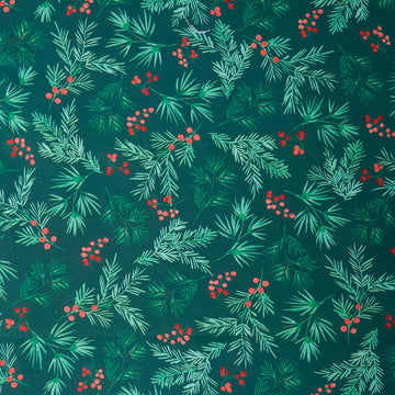 First Frost - Berry and Pine Sprig Allover Dark Green 108" Wide 3 Yard Cut