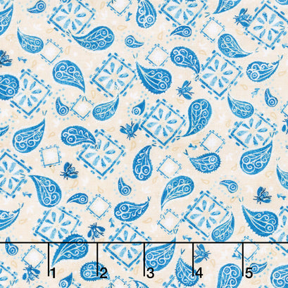 Barnyard Babies Bandana Allover - Ecru/blue Yardage
