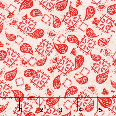 Barnyard Babies Bandana Allover - Ecru/red Yardage