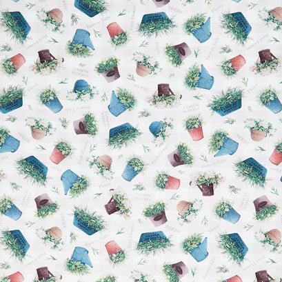 Farm View Tossed Potted Plants - Ecru/white Yardage