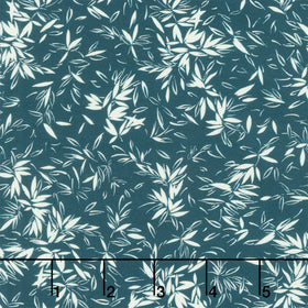 Koi Pond Graphic Bamboo Leaves - Navy Yardage