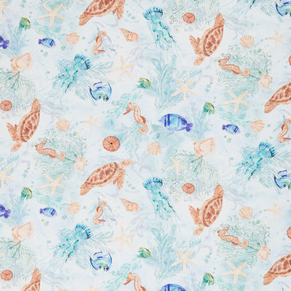 Sea Whispers Sea Life Allover - Light Blue/Green Yardage