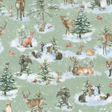 Woodland Whispers - Woodland Creature Allover Avocado Yardage