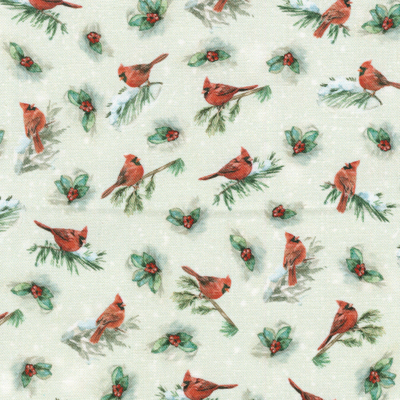 Woodland Whispers - Cardinal Allover Avocado Yardage