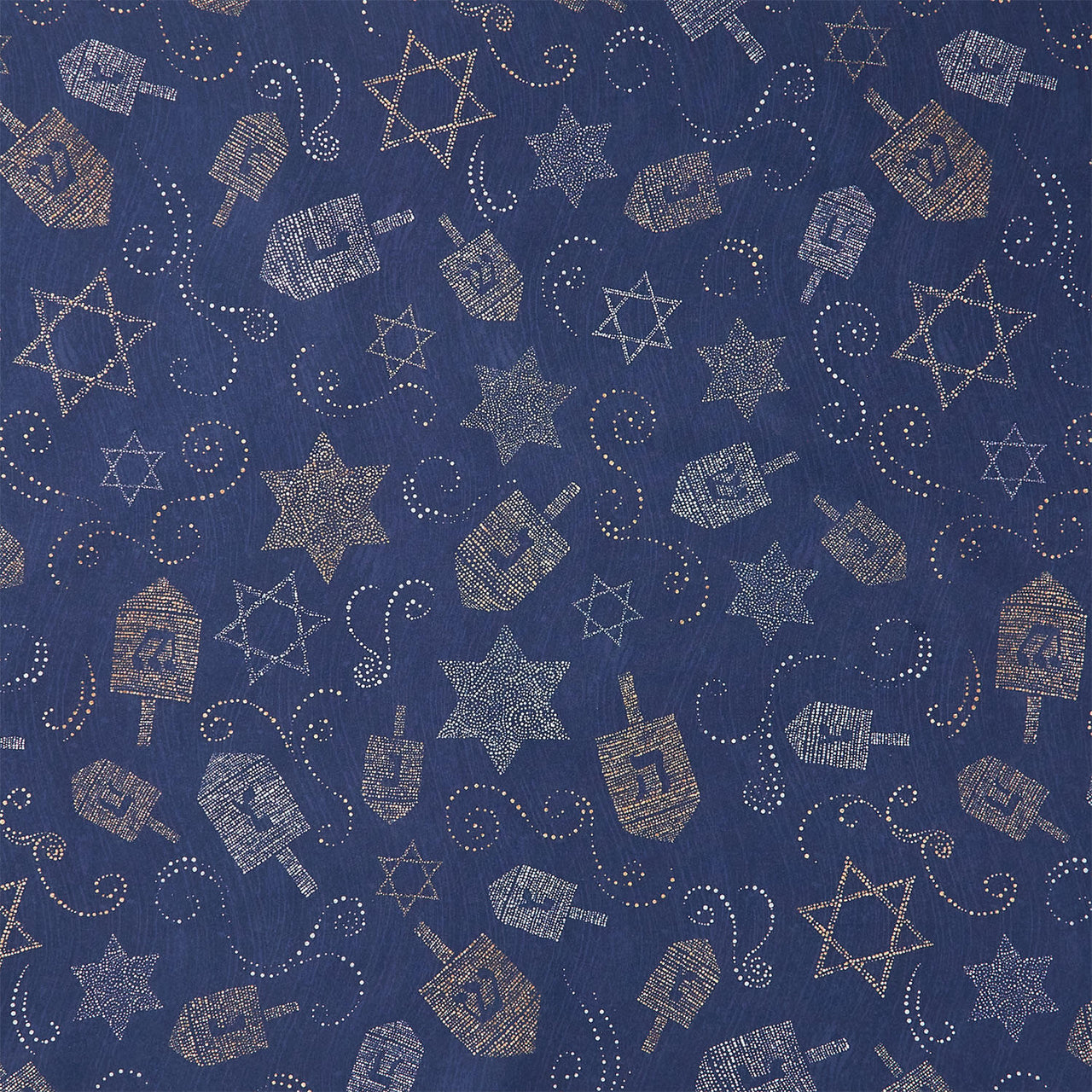 Hanukkah Lights - Tossed Dreidels and Stars of David Navy Yardage