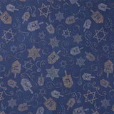 Hanukkah Lights - Tossed Dreidels and Stars of David Navy Yardage