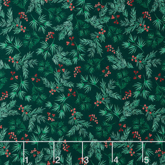 First Frost - Berry and Pine Sprig Allover Dark Green 108" Wide Backing