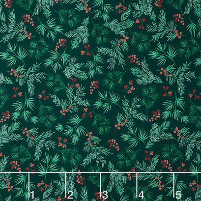 First Frost - Berry and Pine Sprig Allover Dark Green 108" Wide Backing