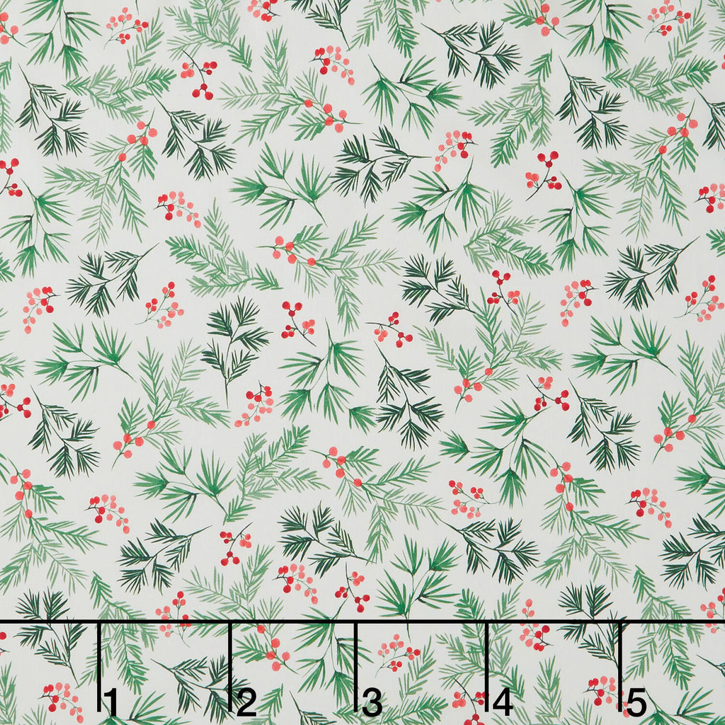 First Frost - Berry and Pine Sprig Allover Ecru 108