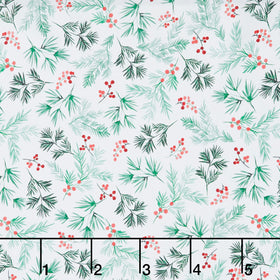 First Frost - Berry and Pine Sprig Allover White 108" Wide Backing