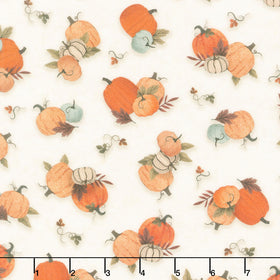 Autumn Homestead - Tossed Pumpkins Ecru Yardage