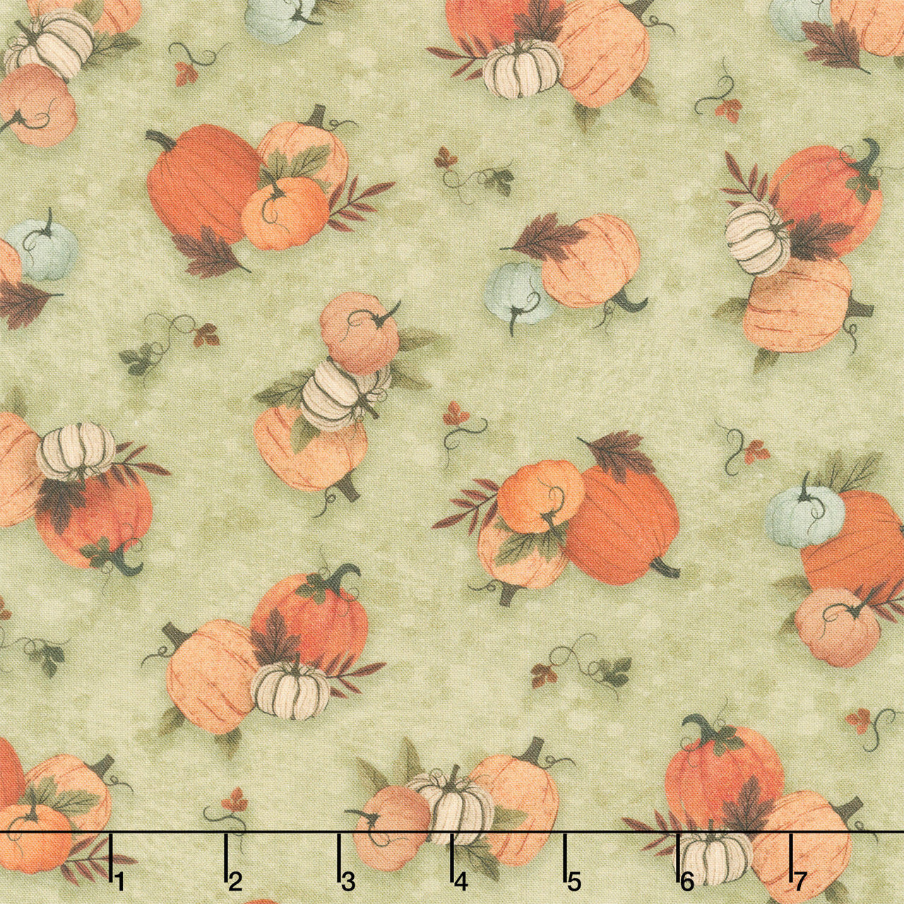 Autumn Homestead - Tossed Pumpkins Green Yardage