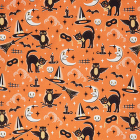 Midnight Masquerade - Vintage Halloween Allover Orange Yardage