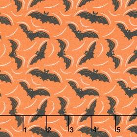Midnight Masquerade - Batty Toss Orange Yardage