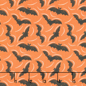 Midnight Masquerade - Batty Toss Orange Yardage