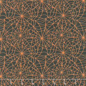 Midnight Masquerade - Spider Web Allover Black Orange Yardage