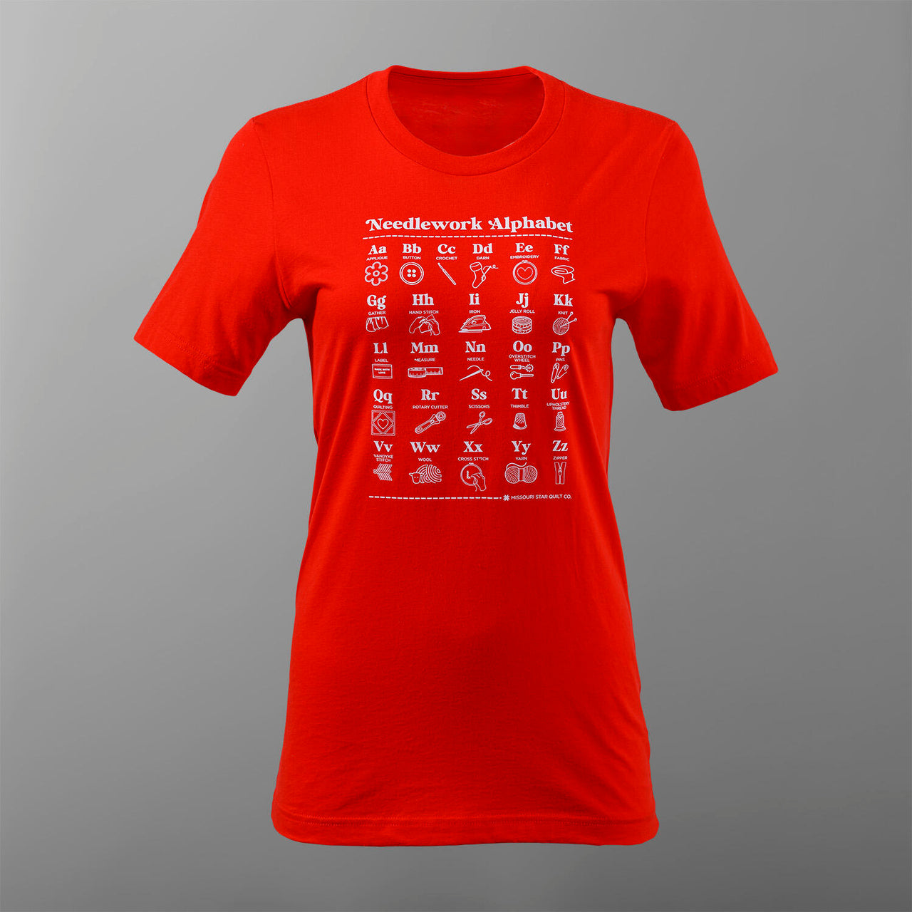 Missouri Star Needlework Alphabet T-shirt - Poppy - S