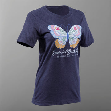 Missouri Star Sew-cial Butterfly T-shirt - Heather Midnight Navy - XL