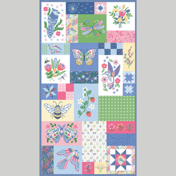 Ingrid's Wildflowers - Birds and Butterflies Blue Panel