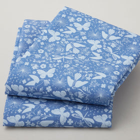 Ingrid's Wildflowers - Packed Tonal Birds and Insects Blue 108" Wide Backing 3 yd Cut