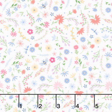 Ingrid's Wildflowers - Small Tossed Flowers White Yardage