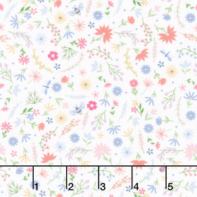 Ingrid's Wildflowers - Small Tossed Flowers White Yardage