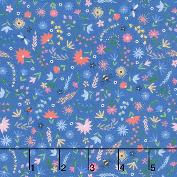Ingrid's Wildflowers - Small Tossed Flowers Blue Yardage