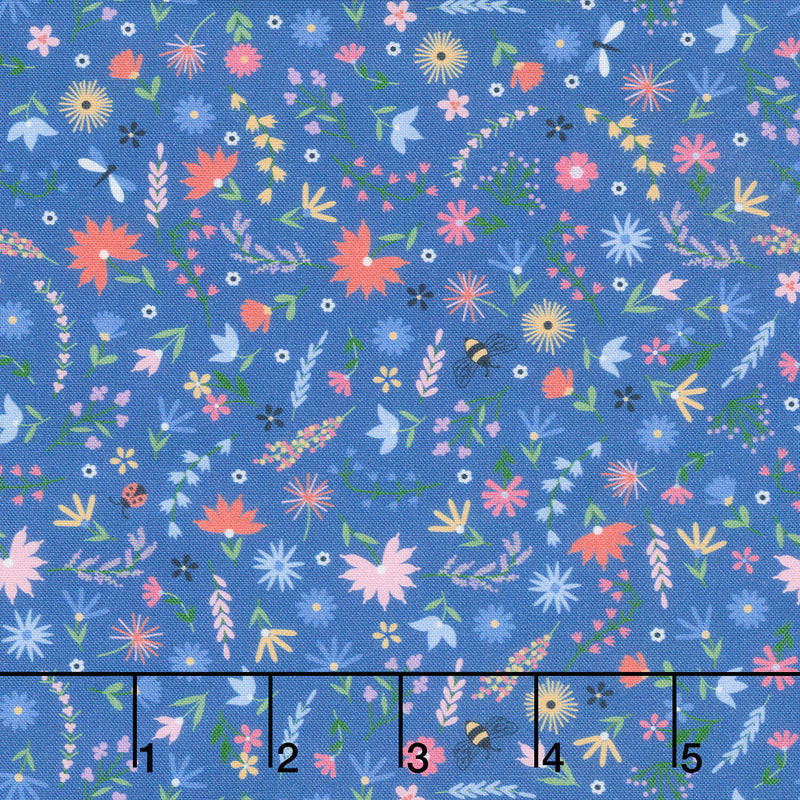 Ingrid's Wildflowers - Small Tossed Flowers Blue Yardage
