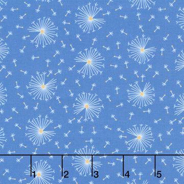 Ingrid's Wildflowers - Dandelions Blue Yardage