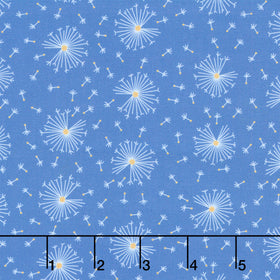 Ingrid's Wildflowers - Dandelions Blue Yardage
