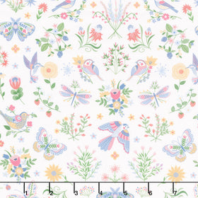 Ingrid's Wildflowers - Birds and Florals White Yardage