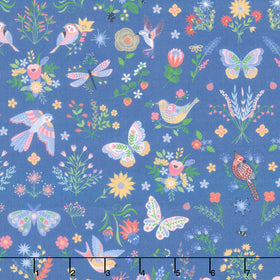 Ingrid's Wildflowers - Birds and Florals Blue Yardage