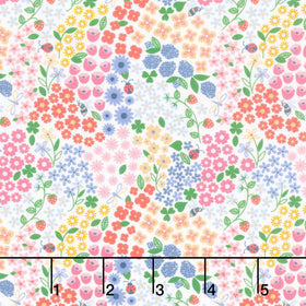 Ingrid's Wildflowers - Packed Flowers and Bugs White Yardage
