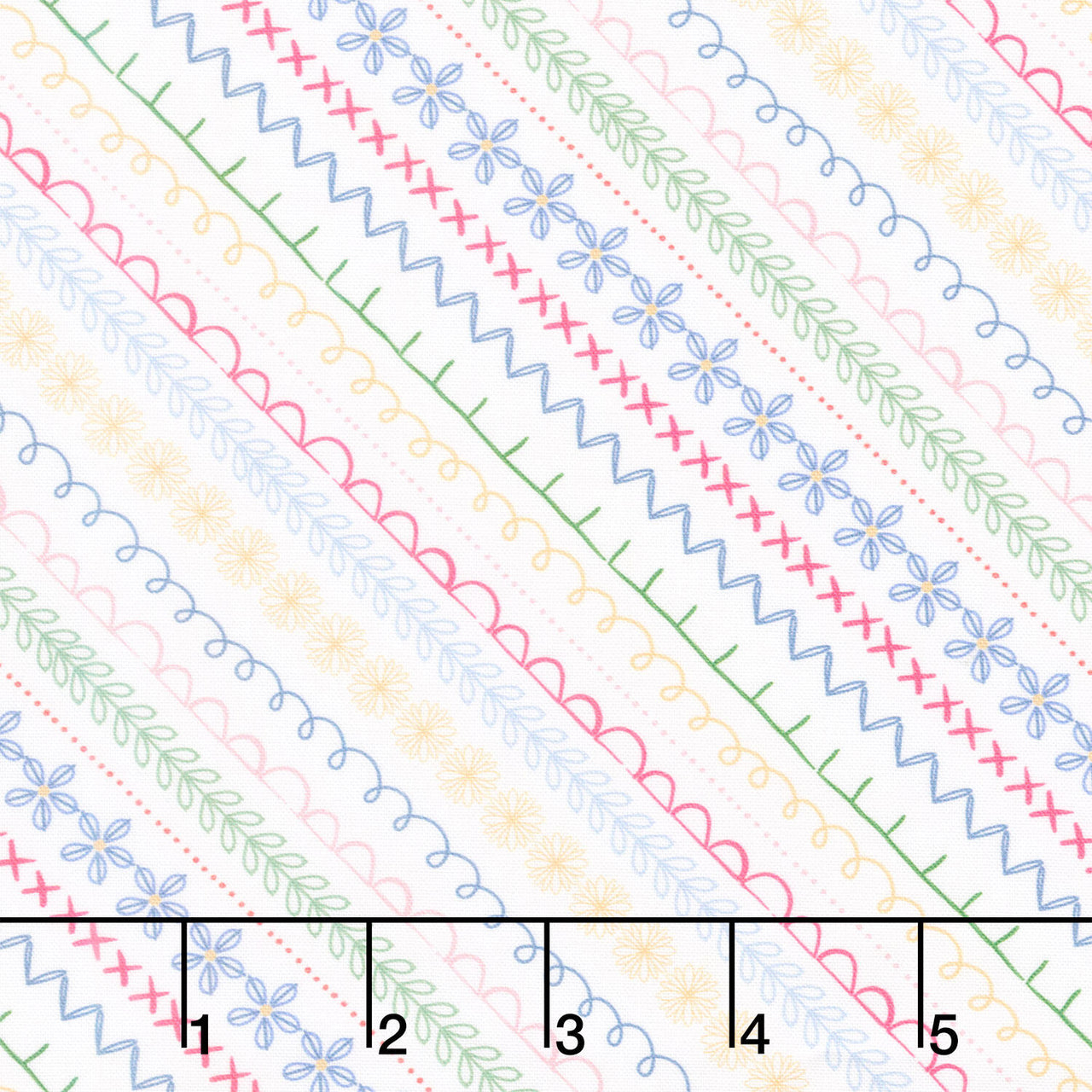 Ingrid's Wildflowers - Diagonal Stripe White Yardage