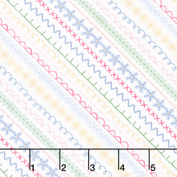 Ingrid's Wildflowers - Diagonal Stripe White Yardage