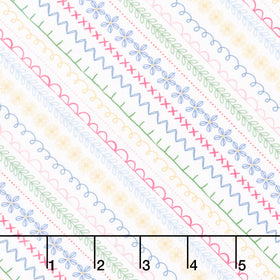 Ingrid's Wildflowers - Diagonal Stripe White Yardage