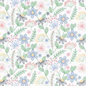 Ingrid's Wildflowers - Tossed Flowers White Yardage