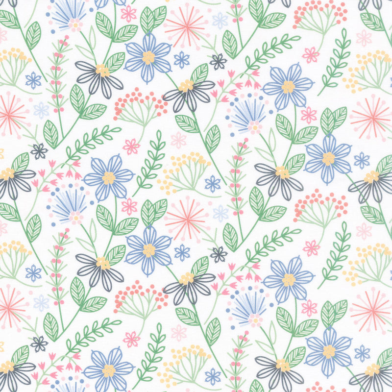 Ingrid's Wildflowers - Tossed Flowers White Yardage