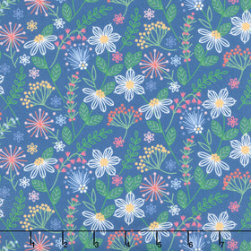 Ingrid's Wildflowers - Tossed Flowers Blue Yardage