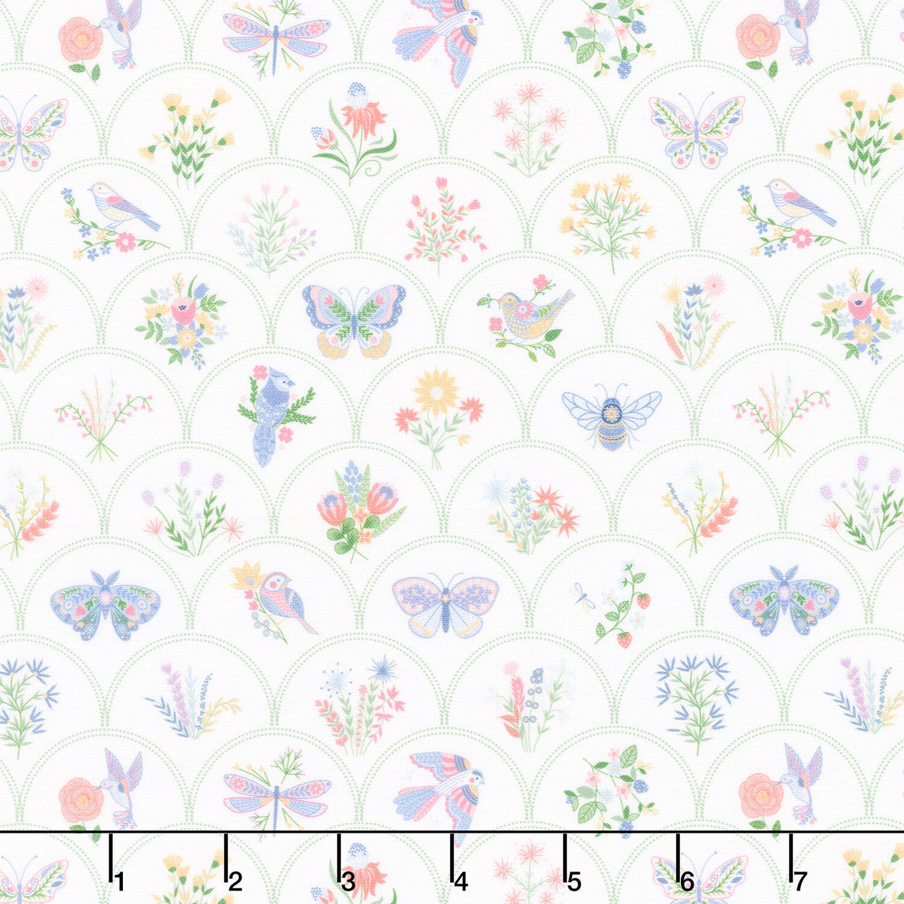 Ingrid's Wildflowers - Scalloped Pattern White Yardage