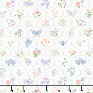 Ingrid's Wildflowers - Scalloped Pattern White Yardage