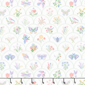 Ingrid's Wildflowers - Scalloped Pattern White Yardage
