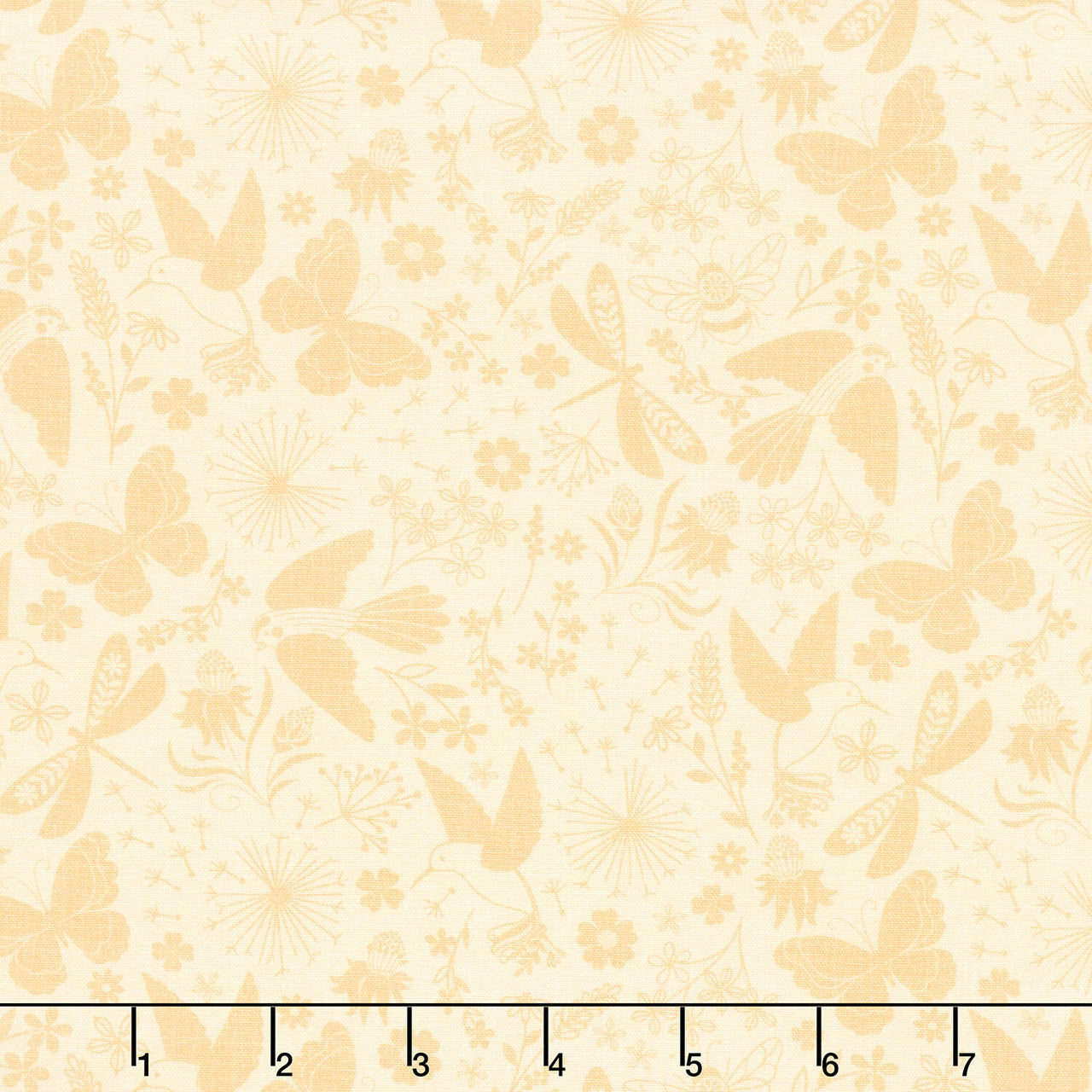 Ingrid's Wildflowers - Packed Tonal Birds and Insects Yellow Yardage