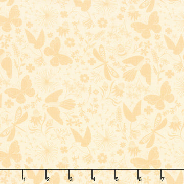 Ingrid's Wildflowers - Packed Tonal Birds and Insects Yellow Yardage