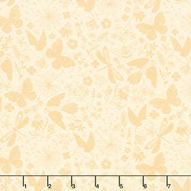 Ingrid's Wildflowers - Packed Tonal Birds and Insects Yellow Yardage