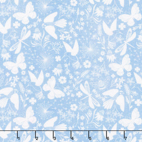 Ingrid's Wildflowers - Packed Tonal Birds and Insects Sky Yardage