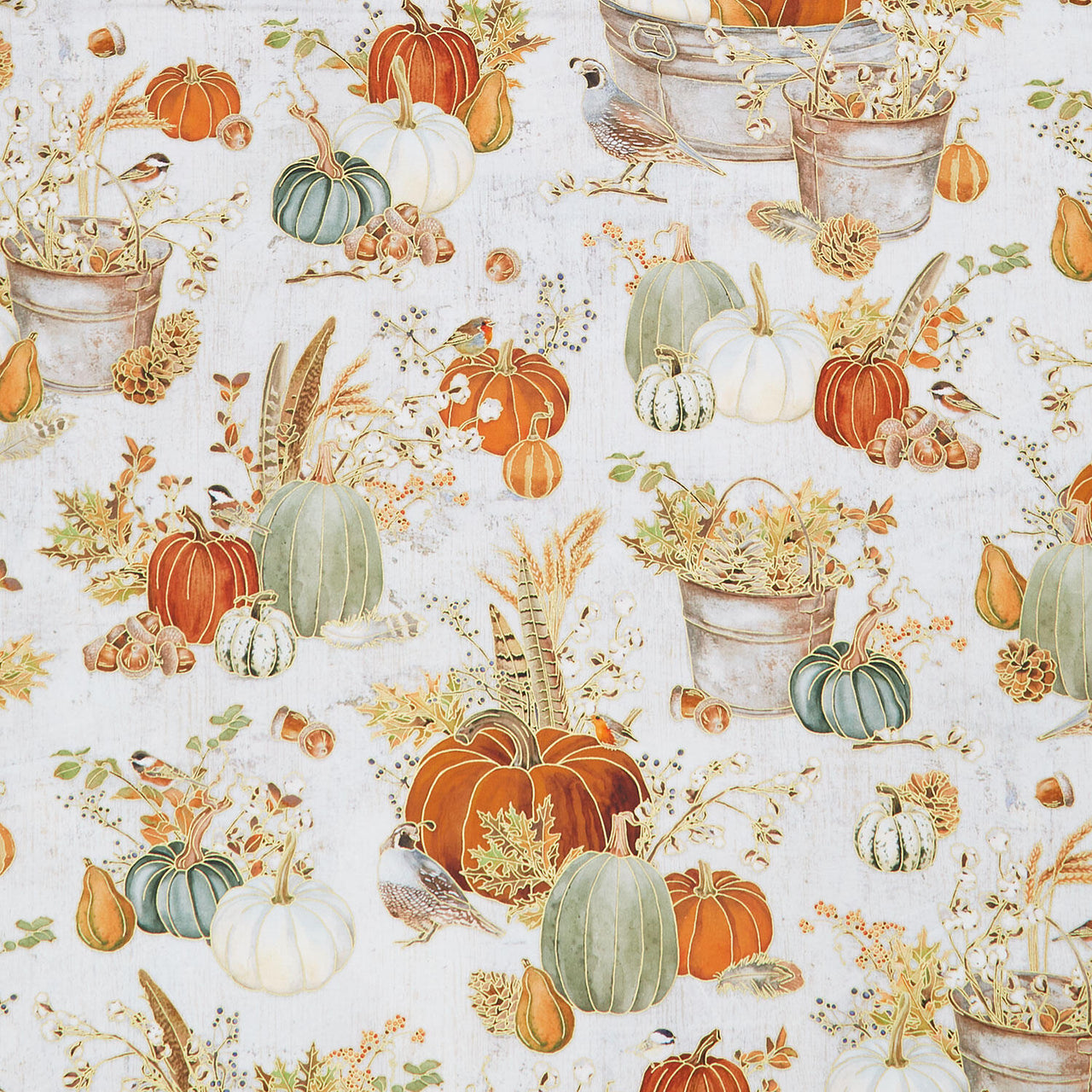 Warm Welcome - Pumpkins Natural Metallic Yardage